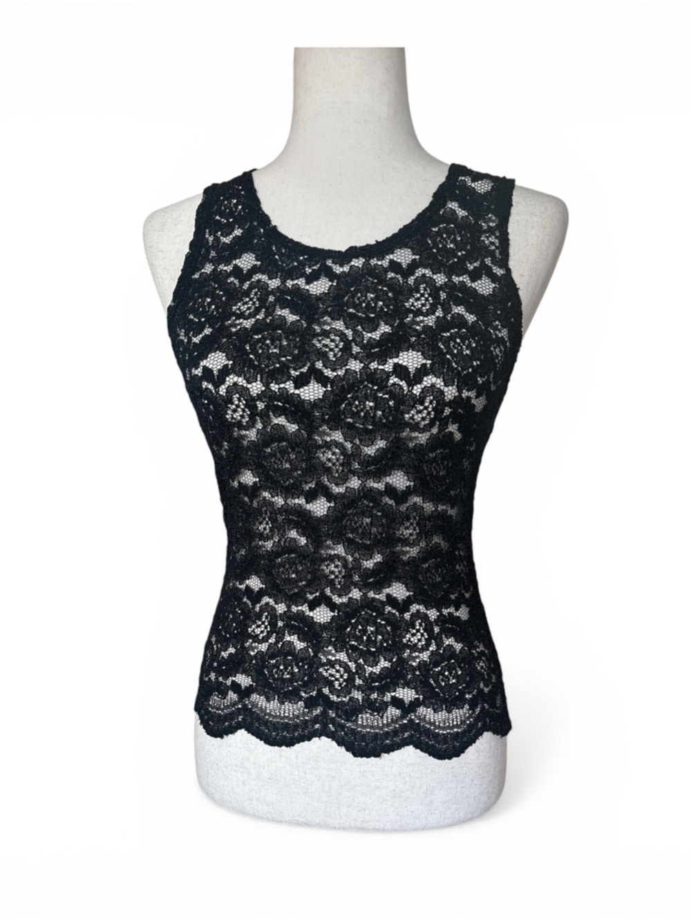 90’s Vintage Victoria's Secret Black Floral Lace Tank Top